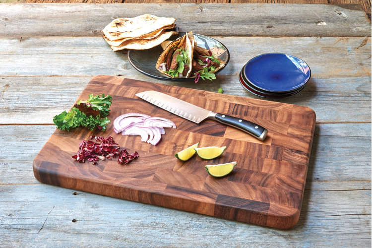 Cutting board shop with food